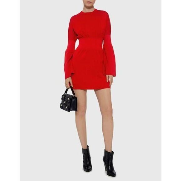 Tibi Merino Wool Bell Sleeve Knit Mini Dress XXS, RED $595 - Picture 2 of 10